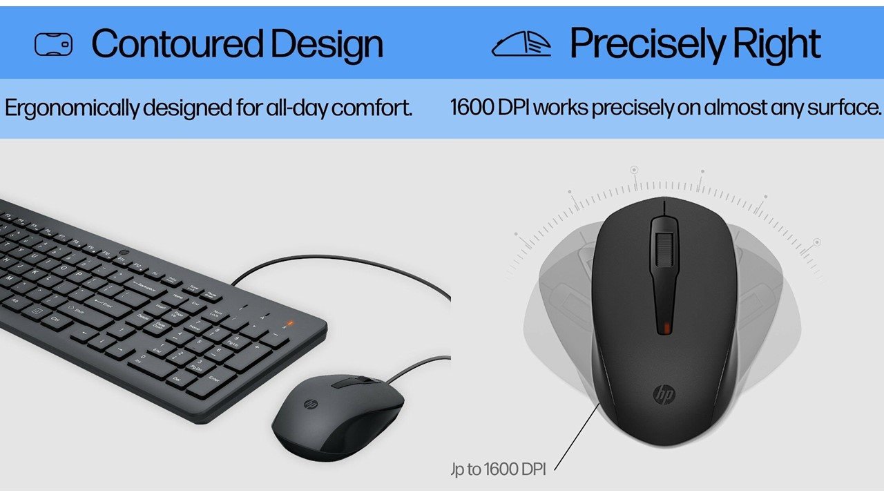 HP 150 USB Wired Chiclet Keyboard & Mouse Combo for Desktop & Laptop